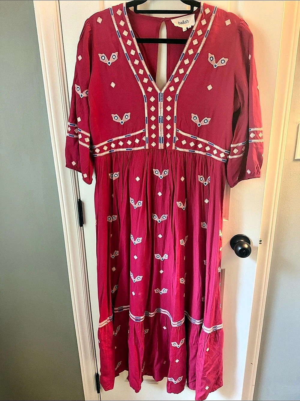 ba&sh Embroidered Maxi Dress in Pink Like New